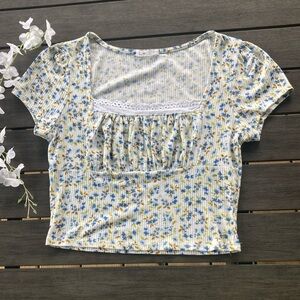 Blue Foral Crop Top (S)